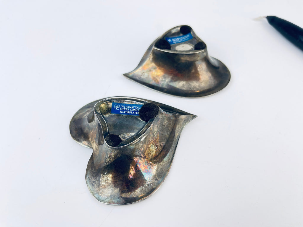 Product image for 'vintage silverplated metal heart tapered candle holder attractive aged metal patina set of two 2' (view 0f8783)