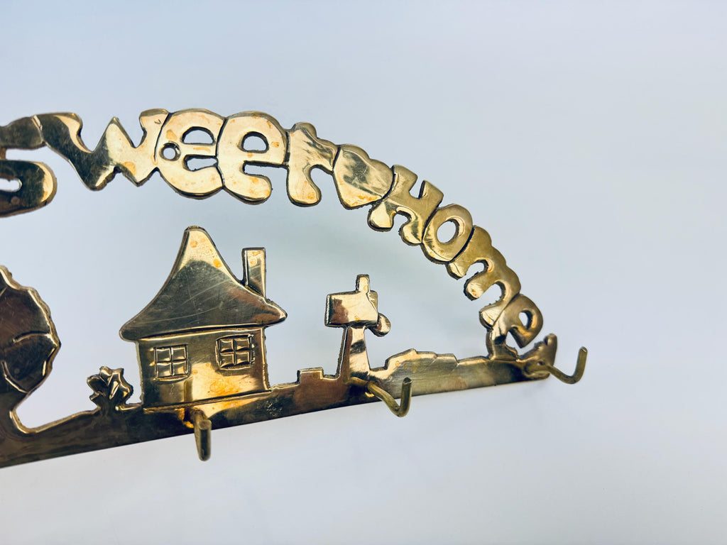 Product image for 'vintage brass home sweet home wall hooks coat key holder wall mounted cottage scene' (view f72fa9)