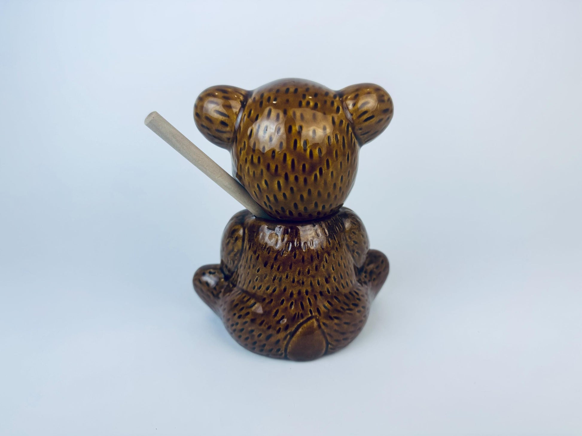 Product image for 'vintage glazed ceramic bear honey pot jar wooden honey dipper' (view 4372bc)