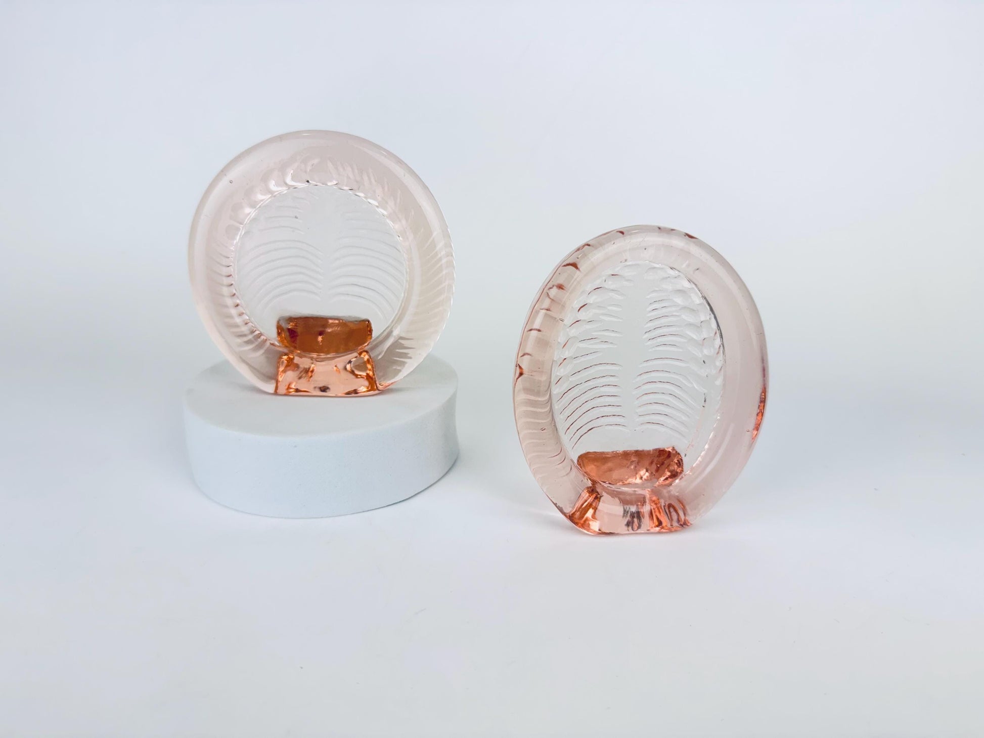 Product image for 'vintage pink glass picture frame oval or round 1980s 90s solid pressed glass vanity frame sold separately' (view 81b9cf)
