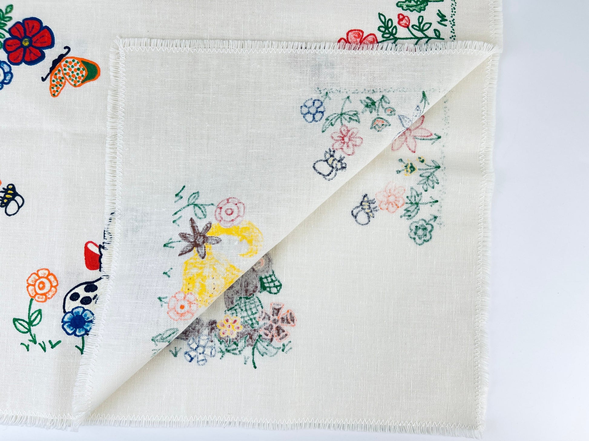 Product image for 'vintage hand painted beige floral animal print linen table runner centrepiece fringe edge' (view ab98d0)