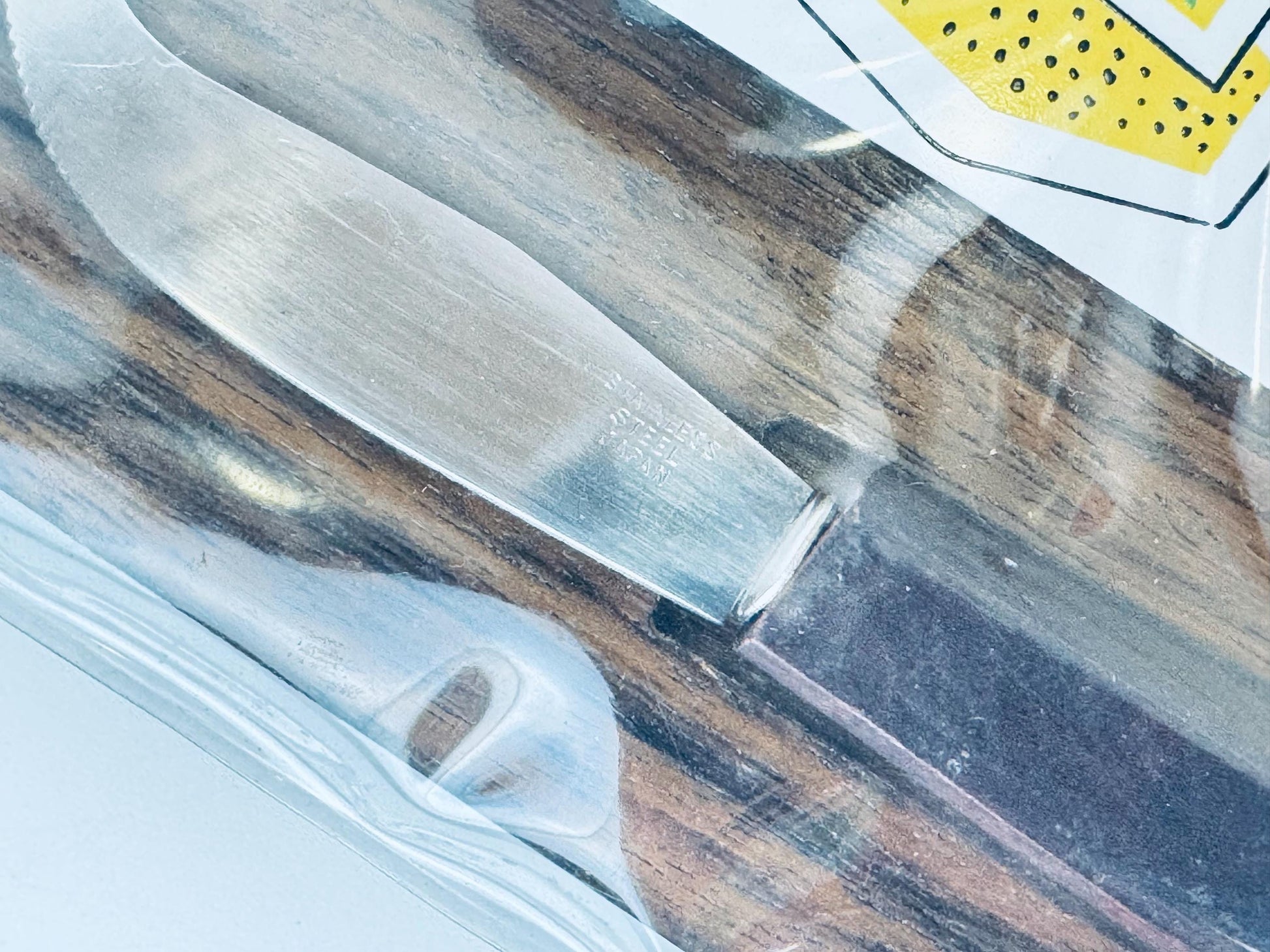 Product image for 'vintage 1970s mid century modern wood tile cheese board with stainless steel knife japan charcuterie serving tray' (view 516ab3)