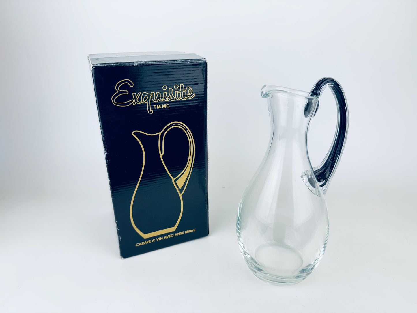 Product image for 'vintage exquisite belfor glasses or decanter czech clear black stripe art glass' (view f6f3c9)
