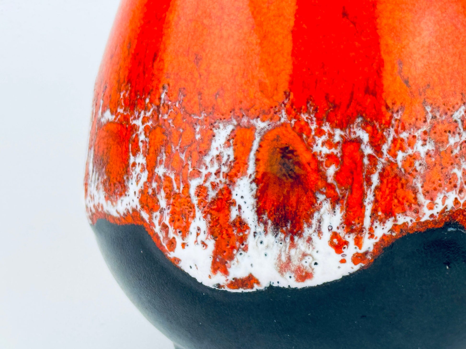 Product image for 'vintage 1970s orange black drip glaze lava bud vase mid century modern accent' (view 3ec96d)