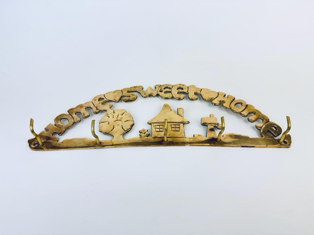 Product image for 'vintage brass home sweet home wall hooks coat key holder wall mounted cottage scene' (view 097998)