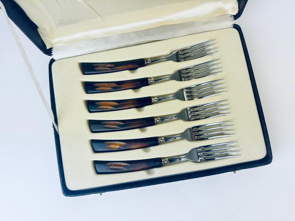 Product image for 'vintage gh glo hill fork set stainless steel bakelite handle set set of six 6' (view 8ce14b)