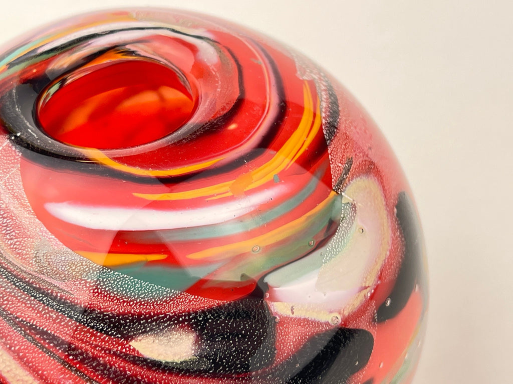 Product image for 'vintage raymond zotto round handblown art glass vase controlled bubbles heavy bottom zotto signed' (view fba1d9)