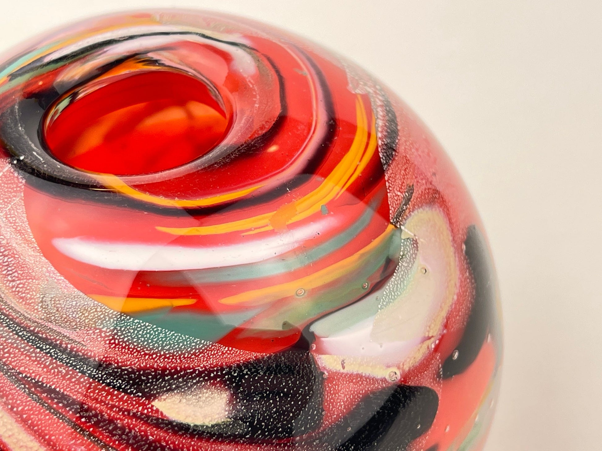Product image for 'vintage raymond zotto round handblown art glass vase controlled bubbles heavy bottom zotto signed' (view fba1d9)