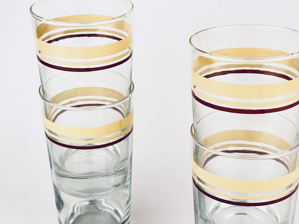 Product image for 'vintage beige brown striped water glasses set of four 4' (view fb6636)