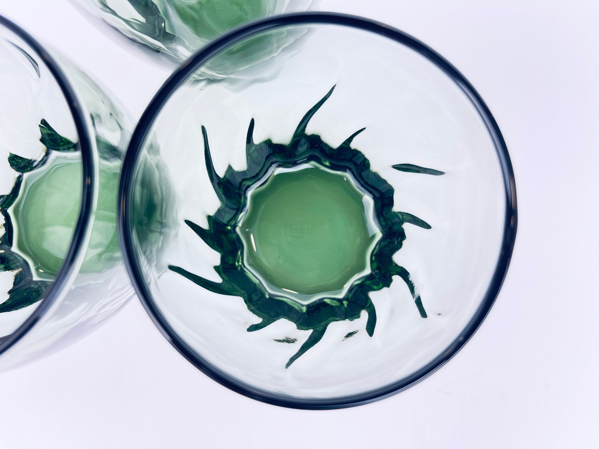 Product image for 'vintage starfire green anchor hocking glasses set of three 3 swirled bottom pattern' (view 35d079)