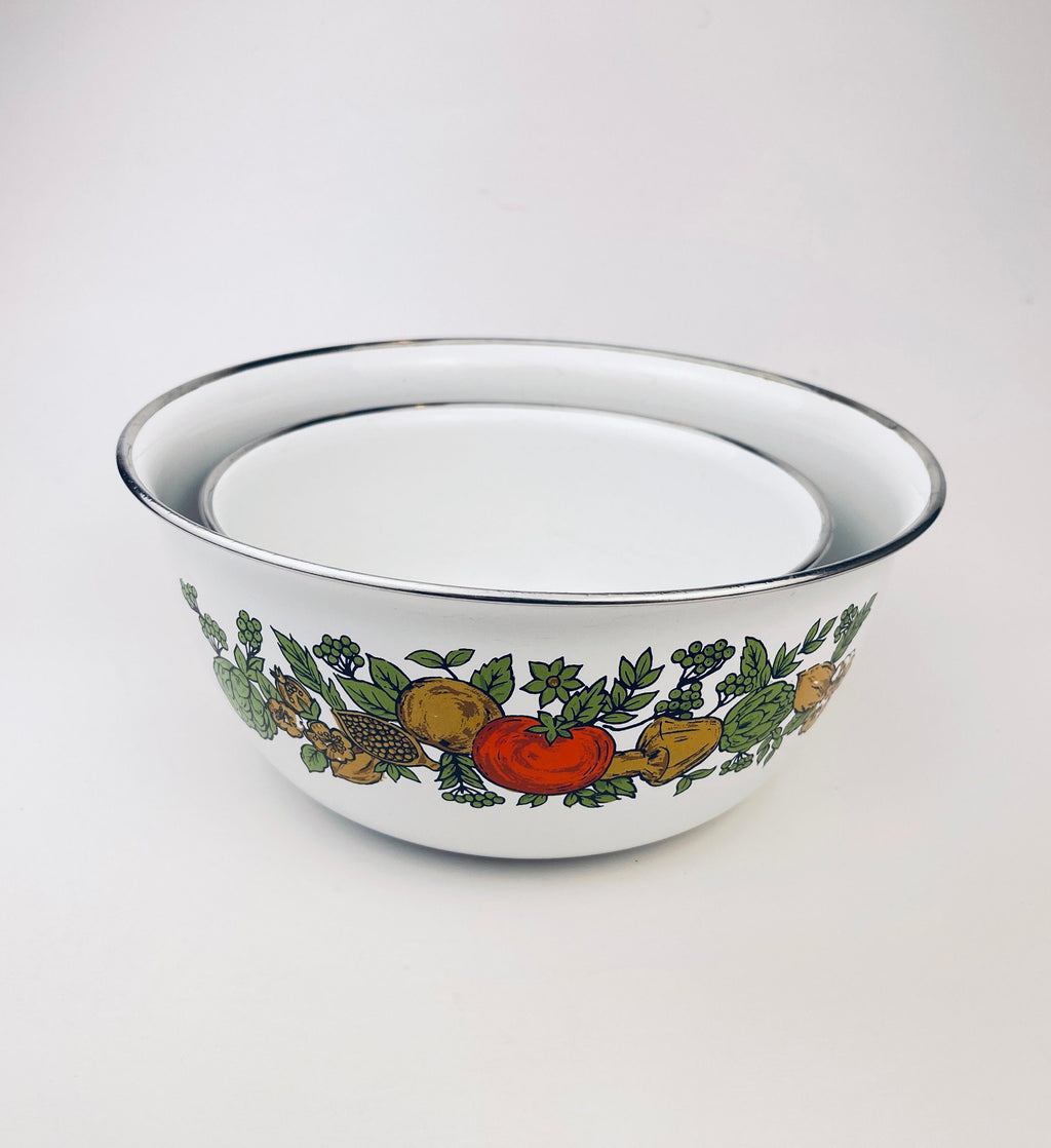 Product image for 'vintage levcoware enamelled nesting mixing bowls vegetable pattern set of two 2' (view 3d0f27)