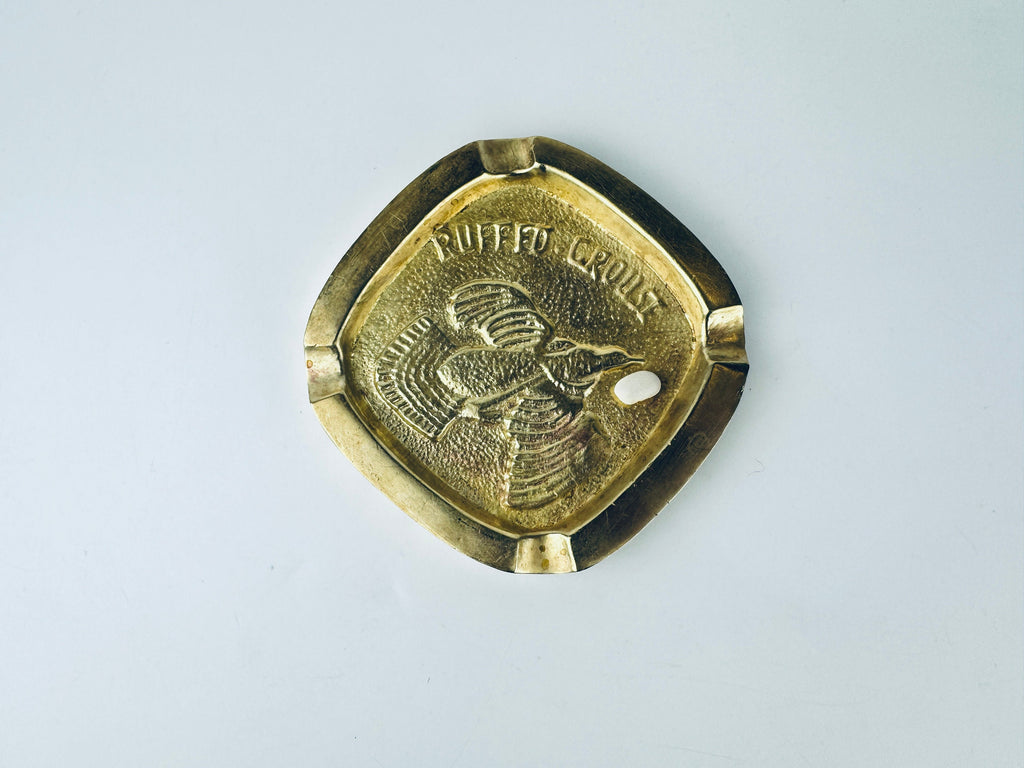 Product image for 'vintage solid heavy brass ruffled grouse ashtray attractive aged metal patina hunter gift' (view 45cbb1)