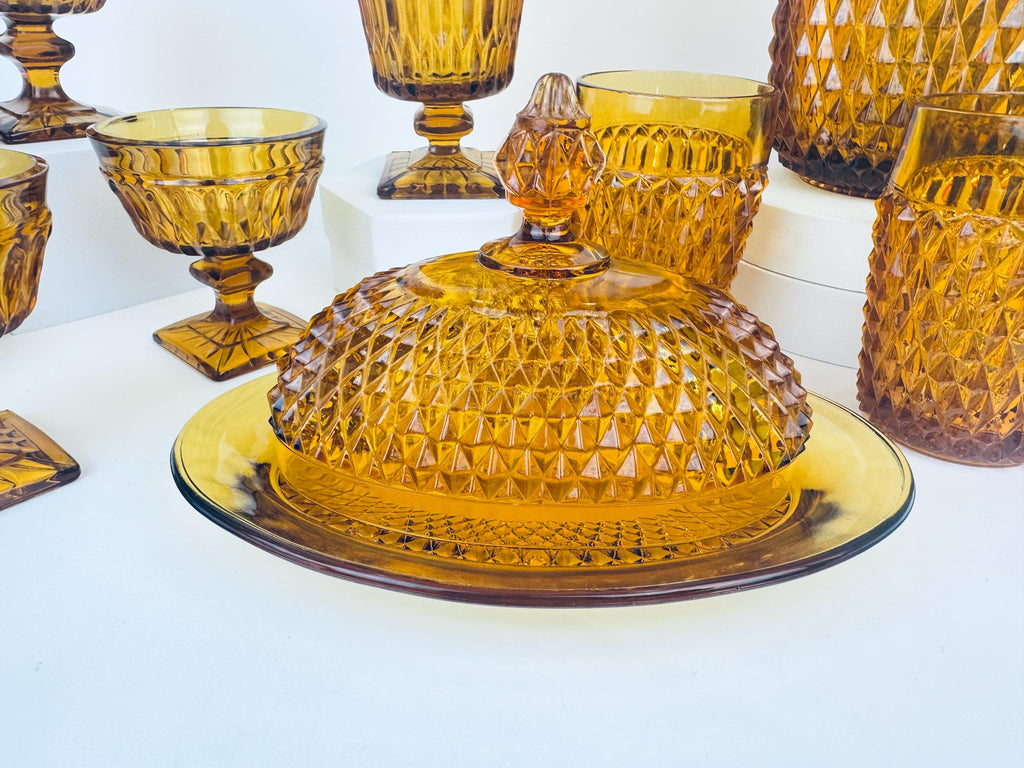 Product image for 'vintage diamond point amber glassware indiana glass company sold separately' (view a1f640)
