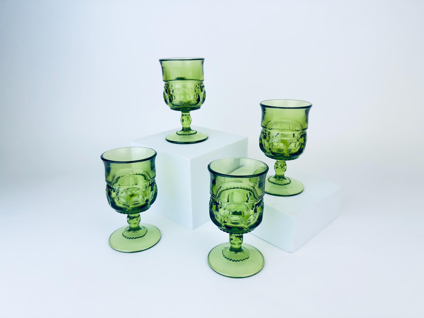 Product image for 'vintage avocado green kings crown thumbprint indiana pressed glass glassware sets sold separately' (view 9b7452)