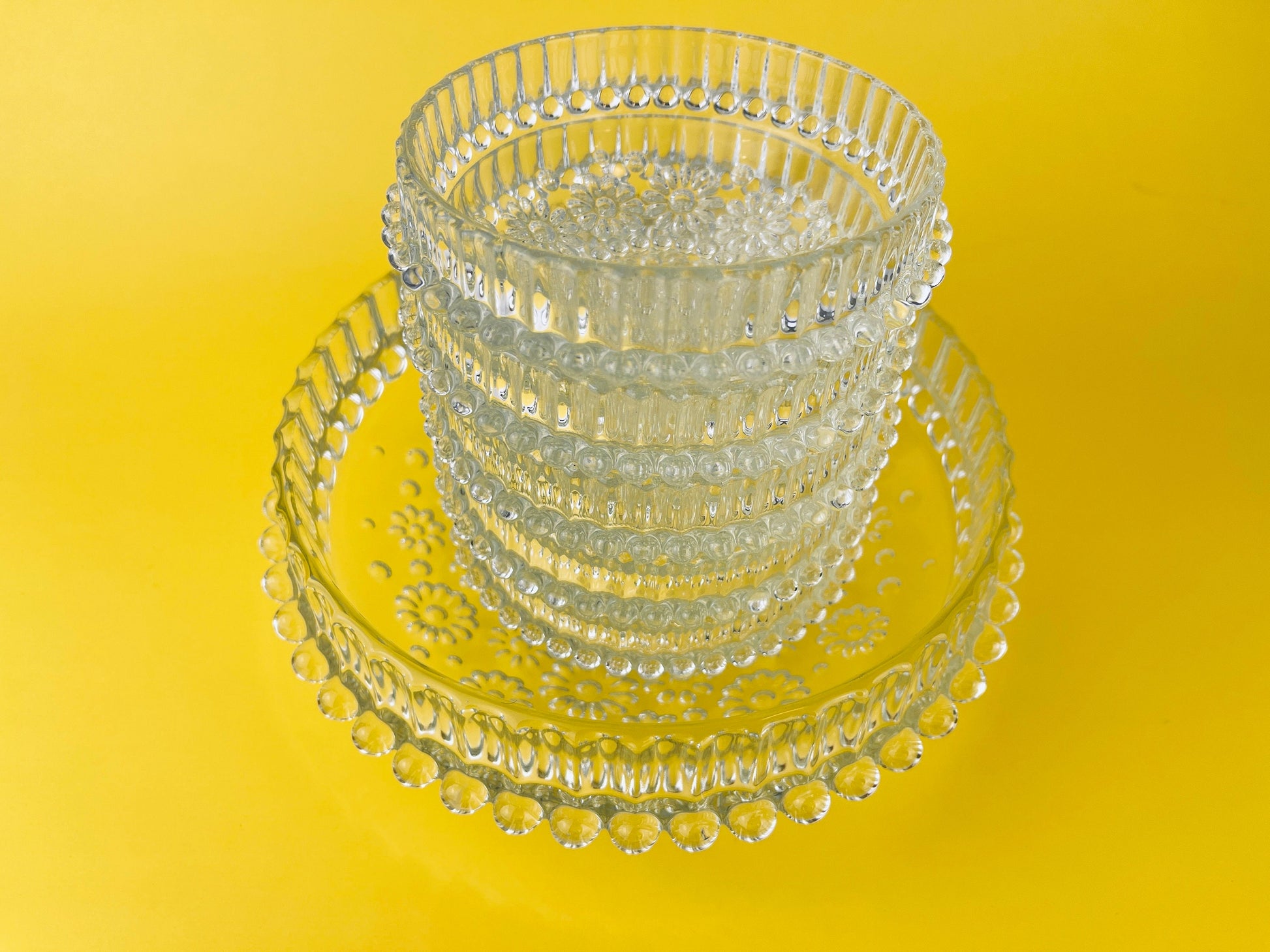 Product image for 'vintage clear crystal glass hobnail daisy floral bowl serving set made in germany by walther glas fabiola line set of five 5' (view 749b8a)