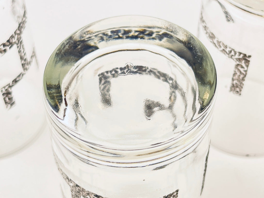Product image for 'vintage libbey highball lowball glasses set of five 5 textured silver abstract line pattern' (view 3c24b8)