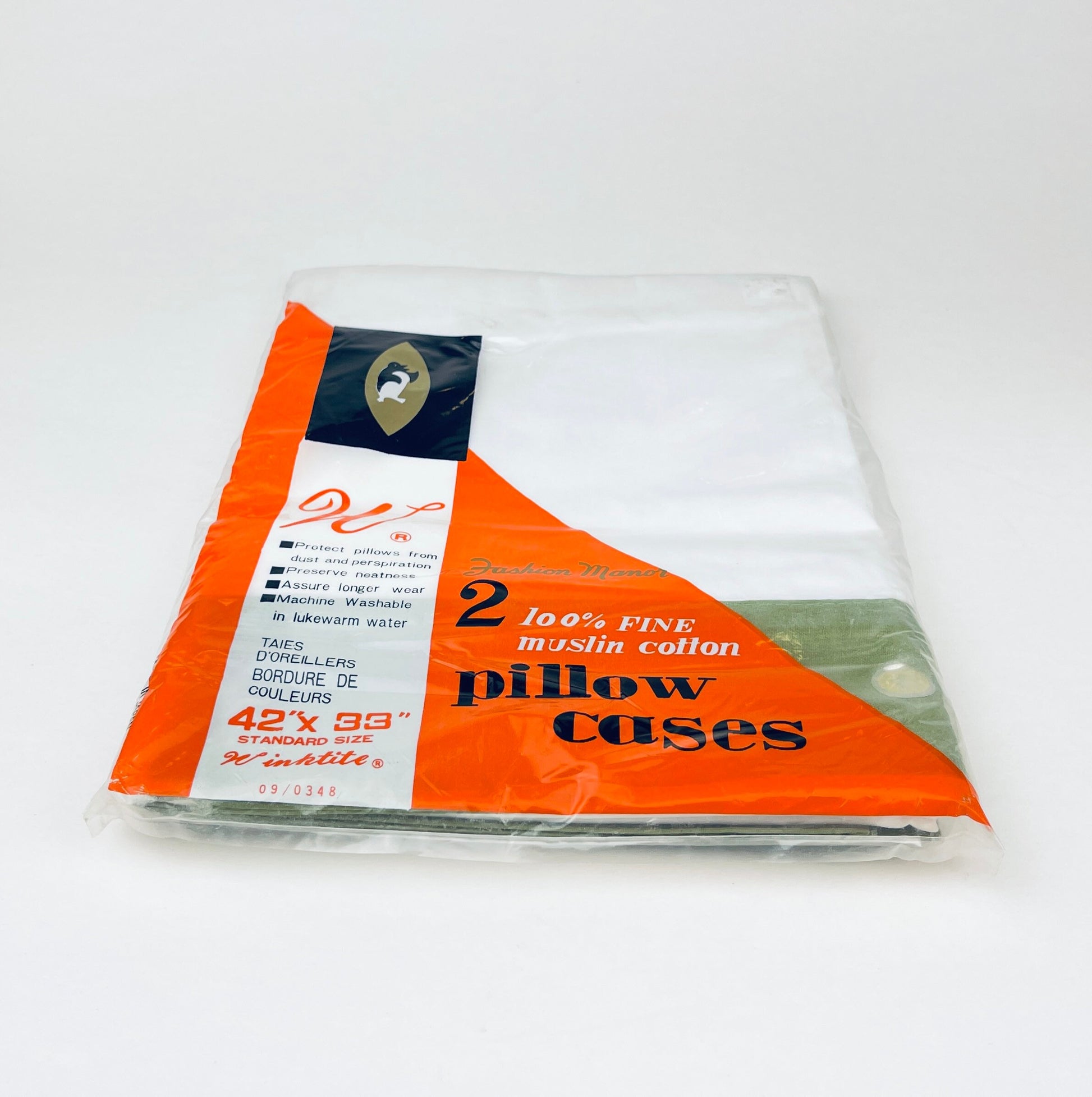 Product image for 'vintage muslin pillowcases nos 60s japanese cotton olive trim' (view f2848e)