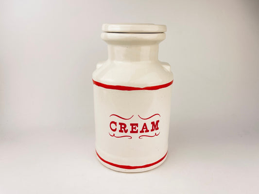 Product image for 'vintage house of webster red creme ceramic jug container made in eastland texas usa farmhouse kitchen decor' (view 43bd6c)