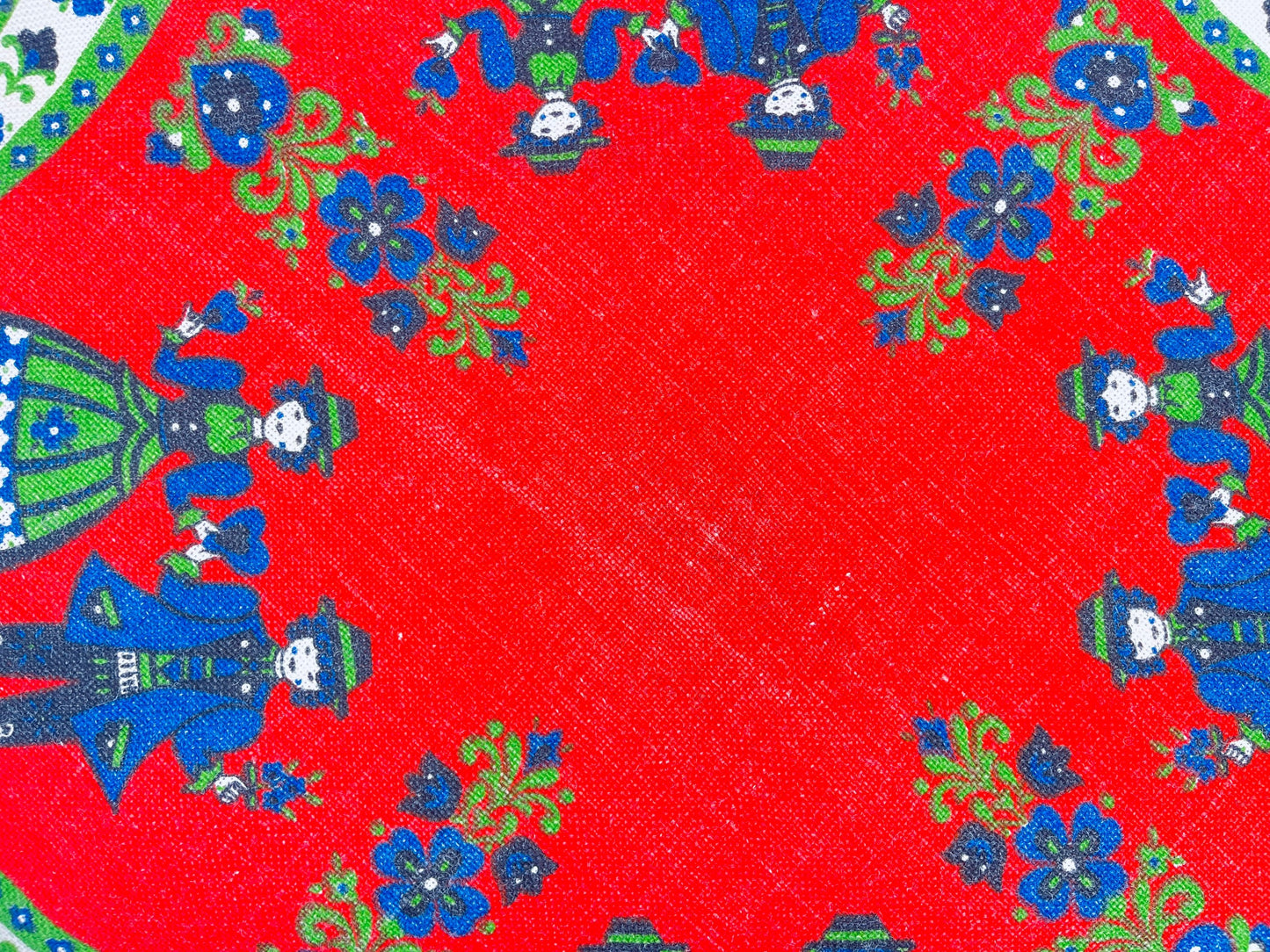 Product image for 'vintage german folk art floral square red table cloth jute polyester blend made in western germany by nagel piepmats' (view 032409)
