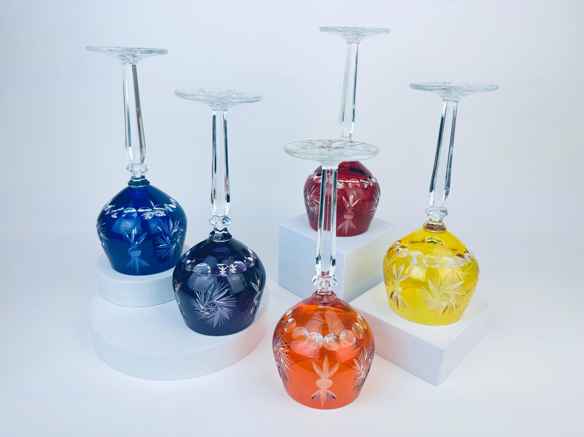 Product image for 'vintage cut to clear stemmed crystal wine glasses multi coloured sold separately' (view 7654e5)