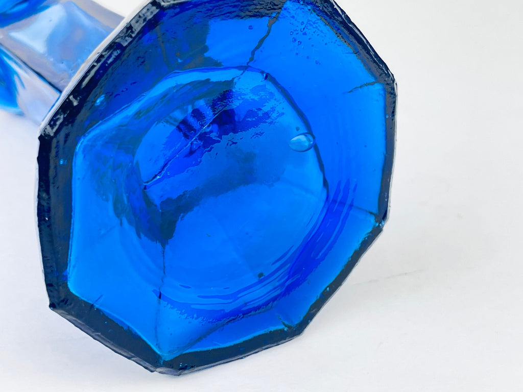 Product image for 'vintage hand blown cobalt blue glass candlestick holder octagonal shape' (view 080223)