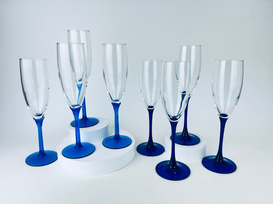 Product image for 'vintage cobalt blue fluted champagne drinking glasses set of four 4 sets sold separately' (view fd69f6)