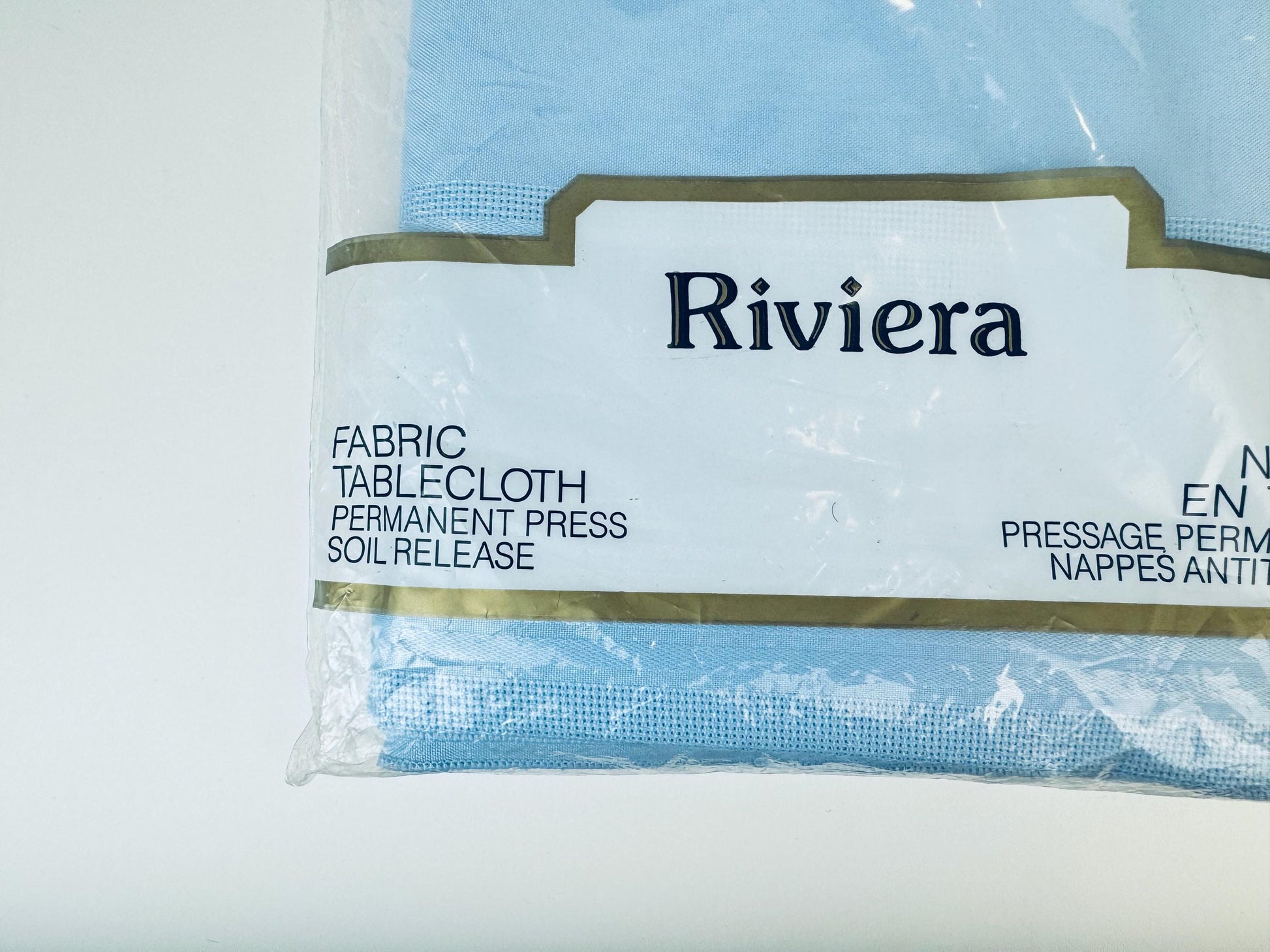 Product image for 'vintage riviera oblong rectangular light blue fabric table cloth 52 x 70 permanent press' (view 4384c4)
