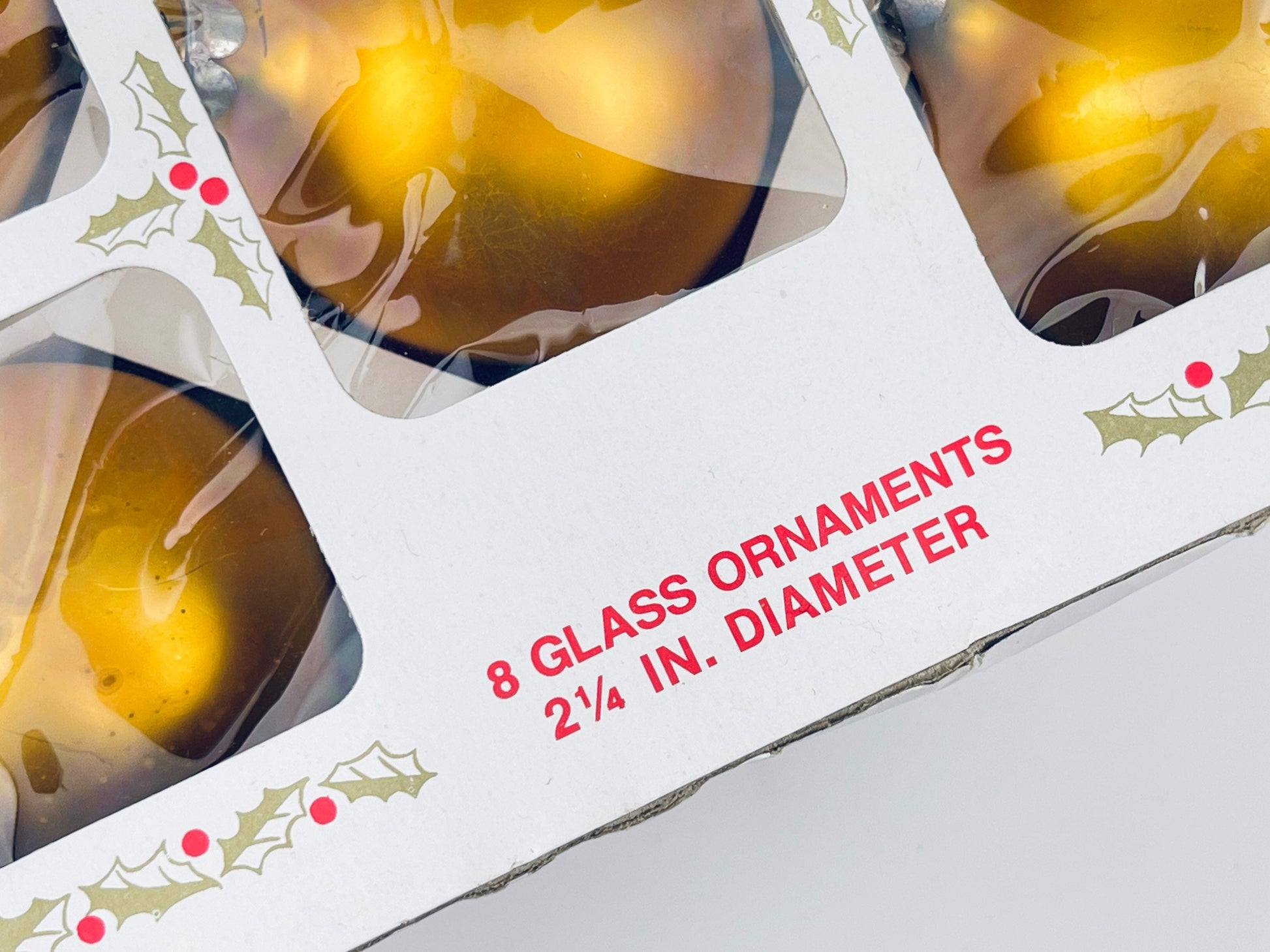 Product image for 'vintage gold glass christmas tree ornaments set of eight 8 american made by holly ornaments rustic aged' (view 62e640)