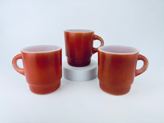 Product image for 'vintage anchor hocking fire king reddish brown stackable glass mug made in usa set of three 3' (view f3d220)