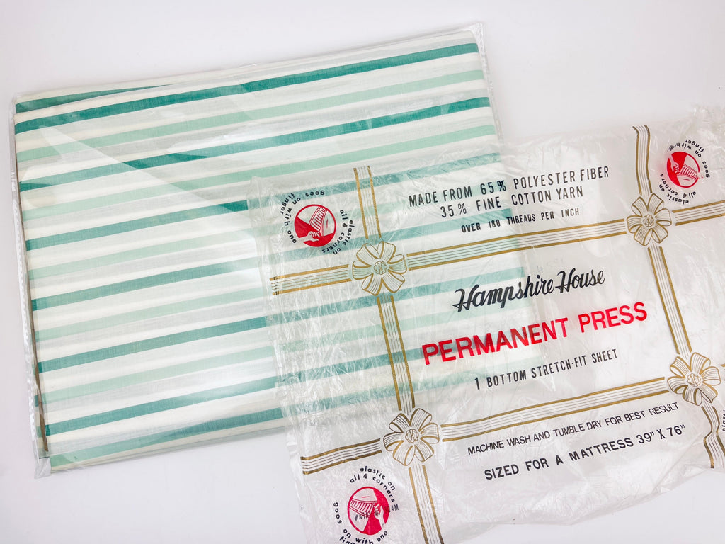 Product image for 'vintage hampshire house twin bed striped green white flat sheet cotton polyester blend new old stock nos' (view aaa707)