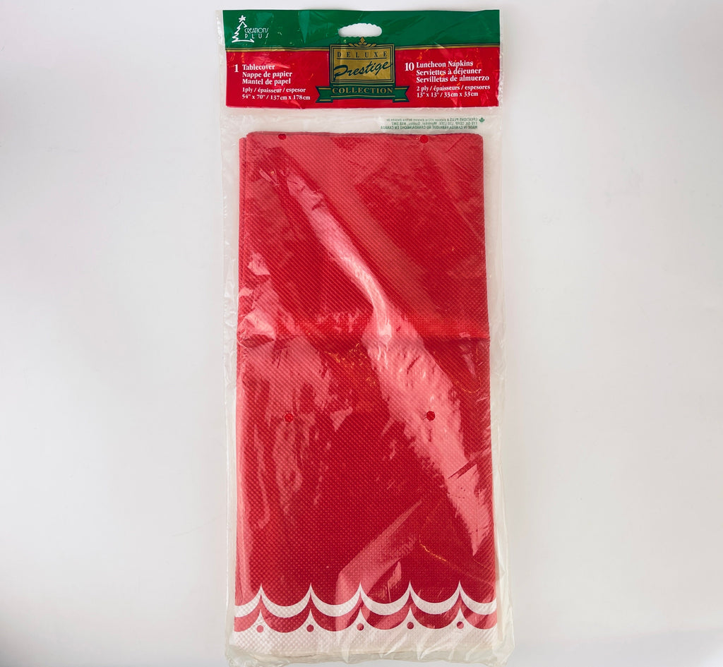 Product image for 'vintage rectangular paper christmas tablecloth napkin set 54 x 70 new old stock nos made in canada' (view 1149f7)