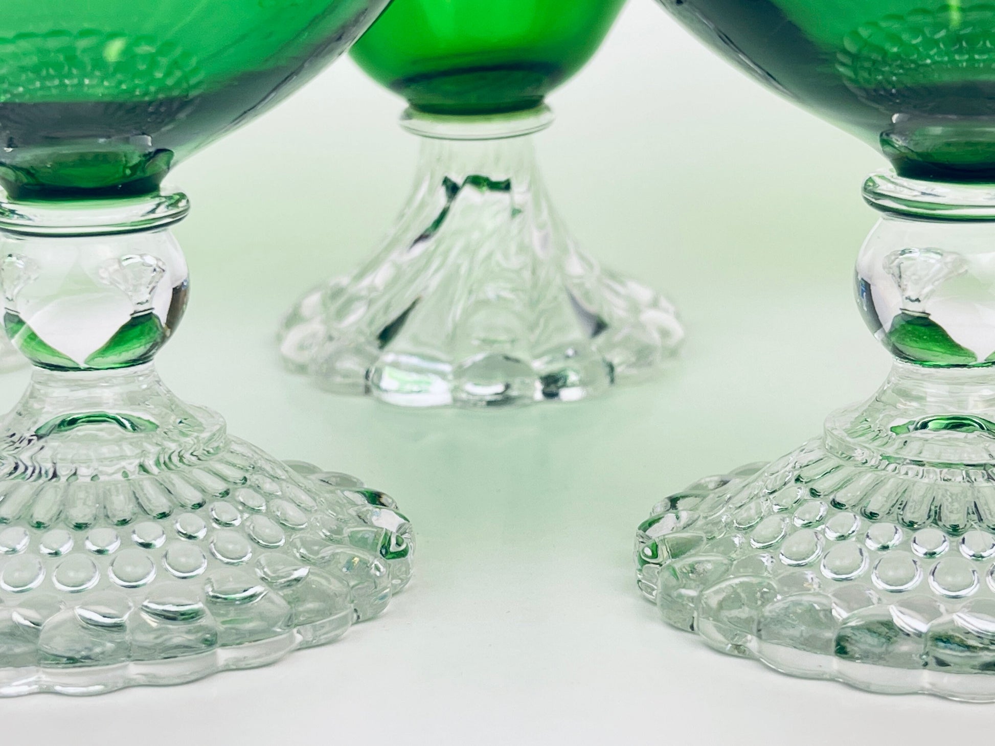 Product image for 'vintage boopie bubble bottom green glass set set of five 5' (view 5b28ac)