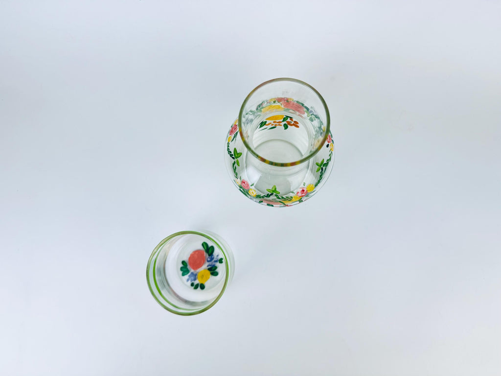Product image for 'vintage hand painted bedside carafe tumbler set floral glass water set' (view 2bfbad)