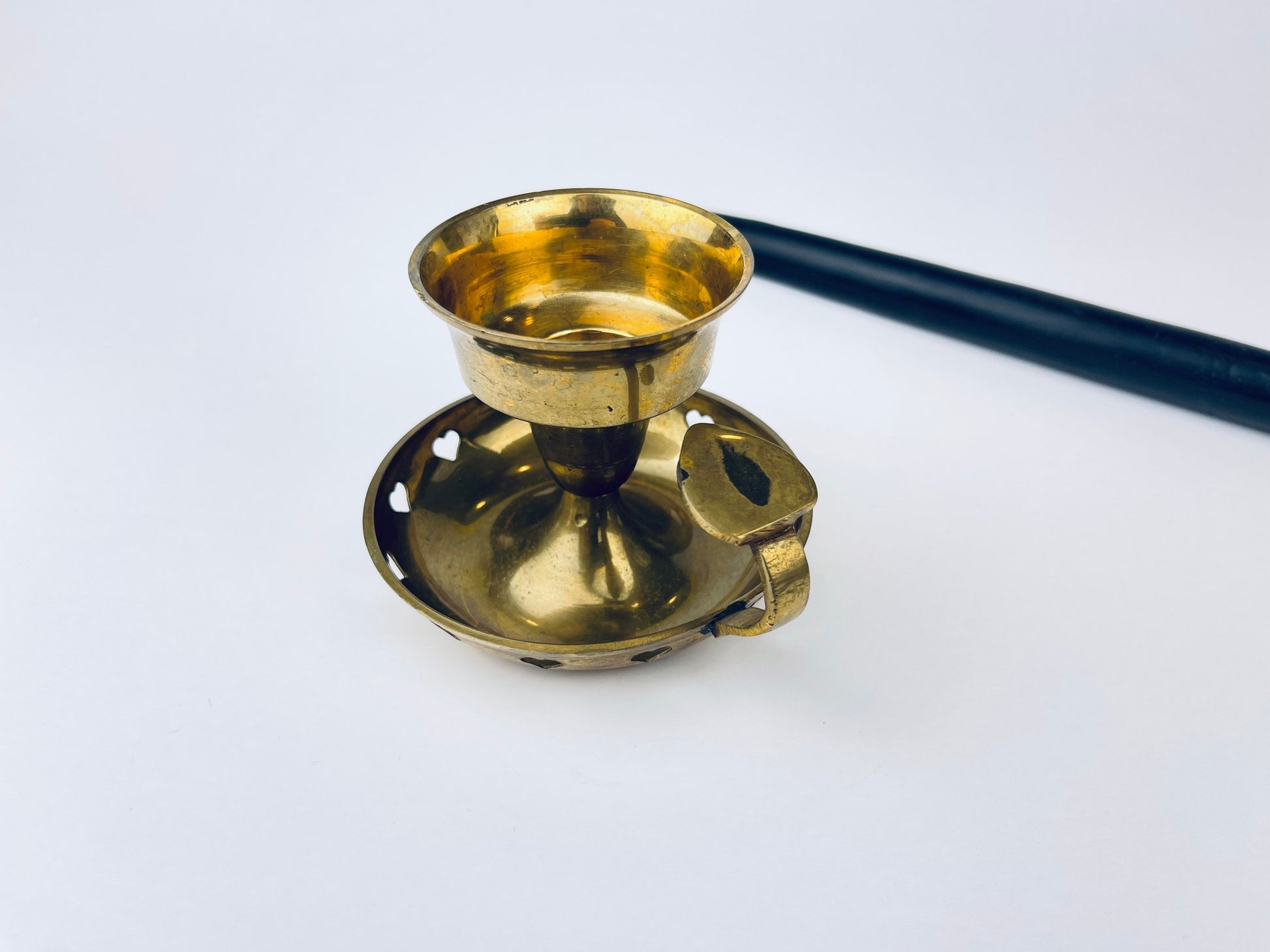 Product image for 'vintage brass heart chamber candlestick holder attractive aged metal patina' (view 5a2cac)