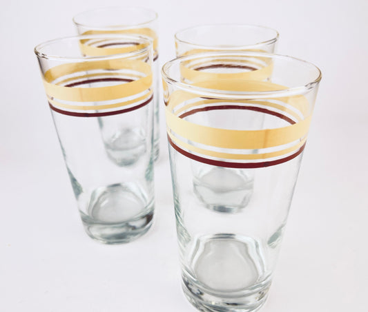 Product image for 'vintage beige brown striped water glasses set of four 4' (view 287e70)