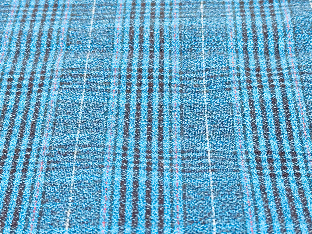 Product image for 'vintage blue black plaid polyester fabric 48 x 58' (view 474e21)