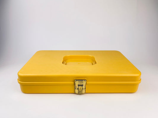 Product image for 'vintage wilson wil hold sewing box yellow gold swirl pattern with plastic organizers handle' (view 9e284a)