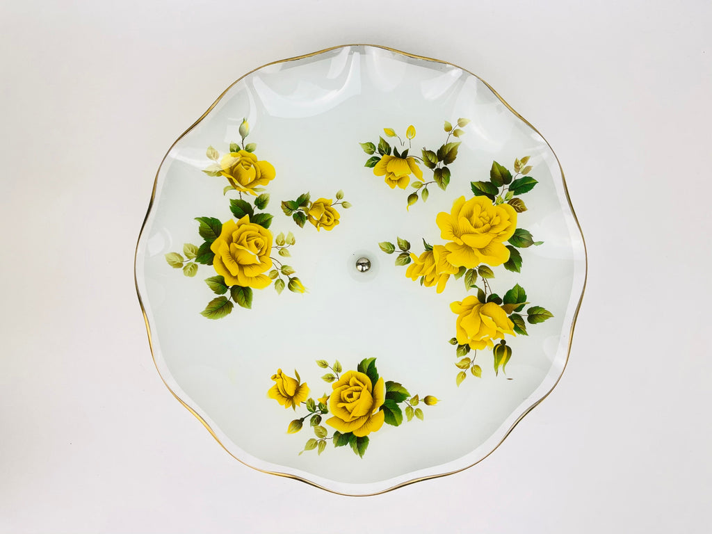 Product image for 'vintage ruffled glass yellow rose floral pedestal bowl james clarke sons england stoke on trent' (view 9e655e)