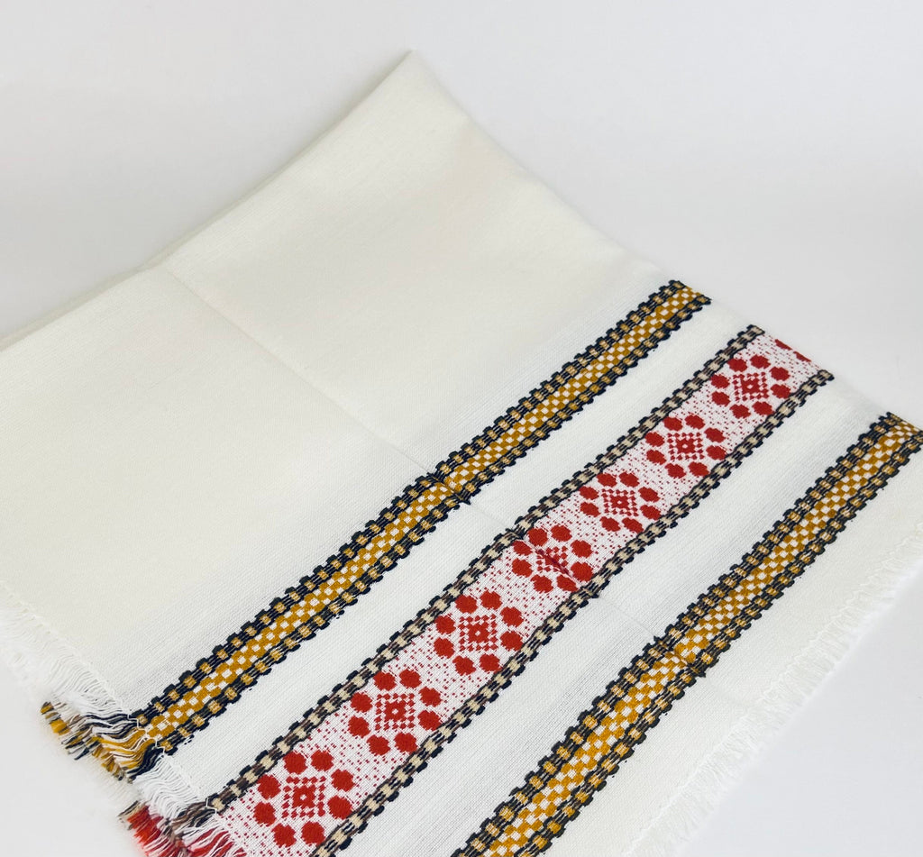 Product image for 'vintage square linen fringe table cloth striped geometric pattern' (view 6aa172)