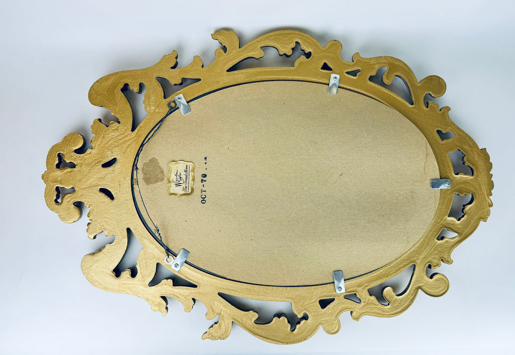 Product image for 'vintage hollywood regency gold gilt oval wall mirror made in canada by wonder glo fine framed mirrors walker glass co' (view d7b3b6)