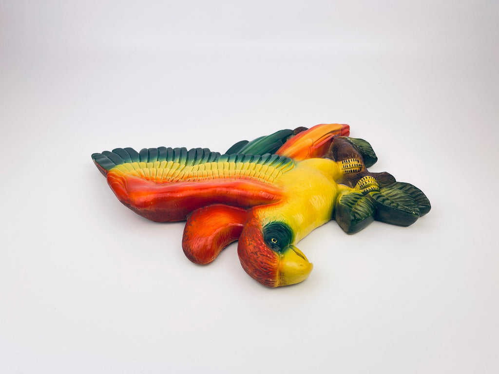 Product image for 'vintage vibrant mid century parrot chalkware wall art hand painted devonware canada' (view fee123)