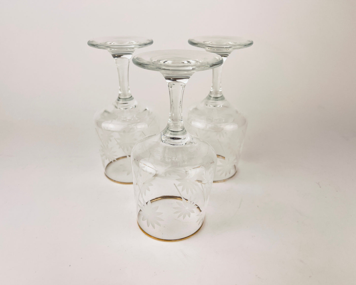 Product image for 'vintage gold rimmed white matte pinwheel pattern mini goblets set of three 3 barware gift' (view 5922af)