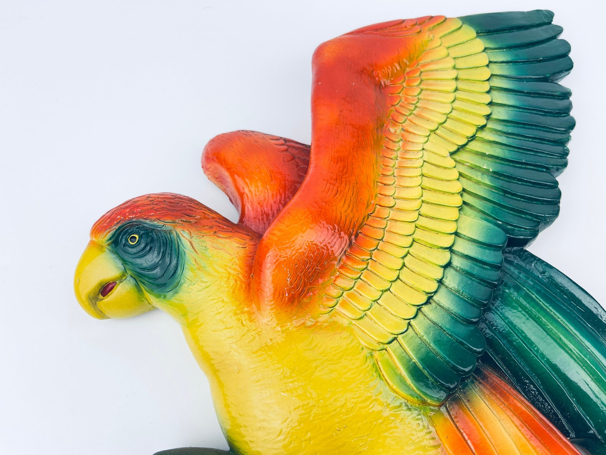 Product image for 'vintage vibrant mid century parrot chalkware wall art hand painted devonware canada' (view fd3947)