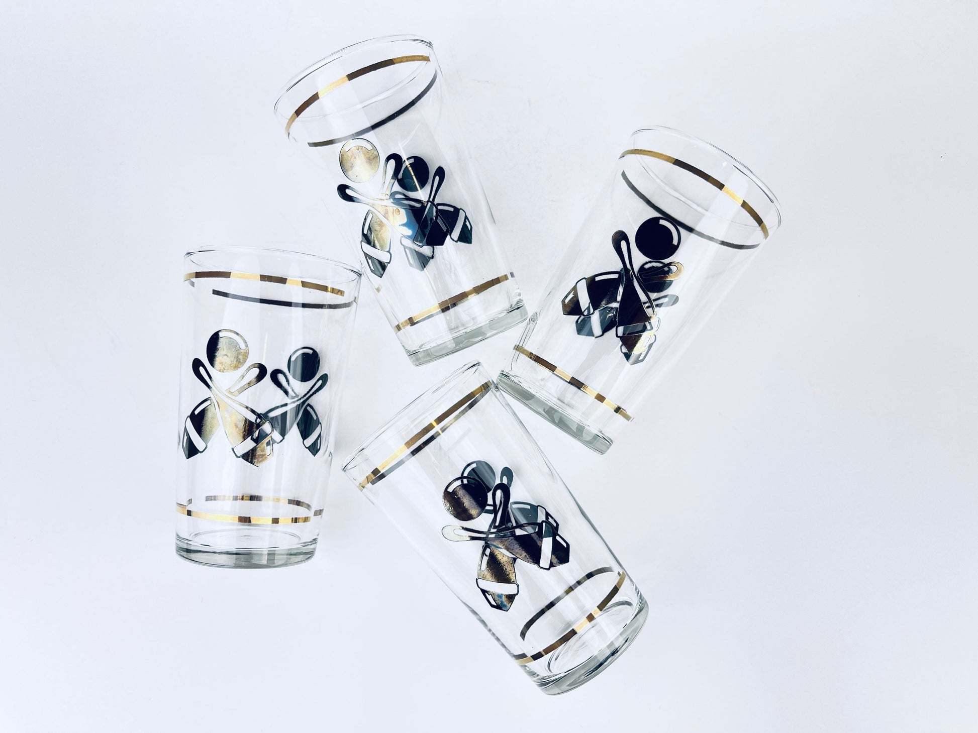 Product image for 'vintage federal bowling glasses set of 4 gold black barware' (view b04a7f)