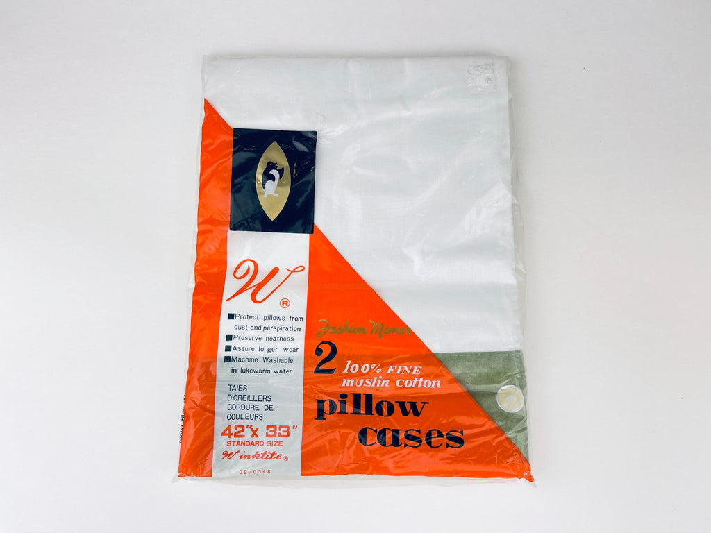 Product image for 'vintage muslin pillowcases nos 60s japanese cotton olive trim' (view c85ef6)