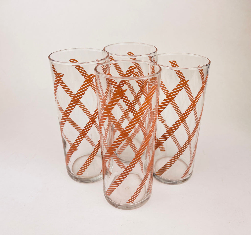 Product image for 'vintage pink chain pattern tall water glasses set of four 4' (view e27a02)