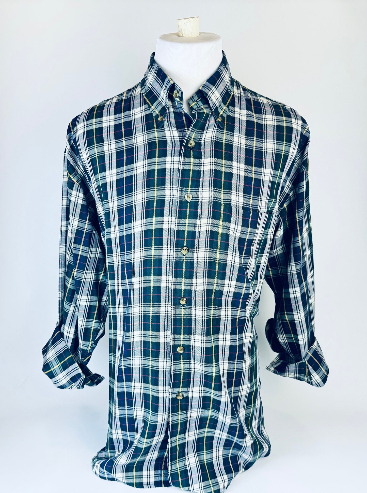 Product image for 'vintage gant heritage twill long sleeve button down blue green plaid shirt size large l' (view 9940d8)