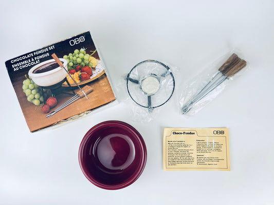 Product image for 'vintage obo cranberry ceramic chocolate fondue set new old stock nos' (view 403217)