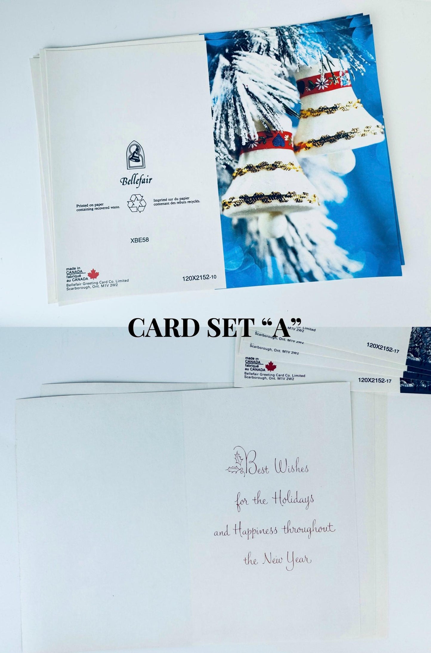 Product image for 'vintage bellefair christmas cards seasonal cards envelopes made in canada new old stock nos winter scene christmas bells' (view 7f14d0)