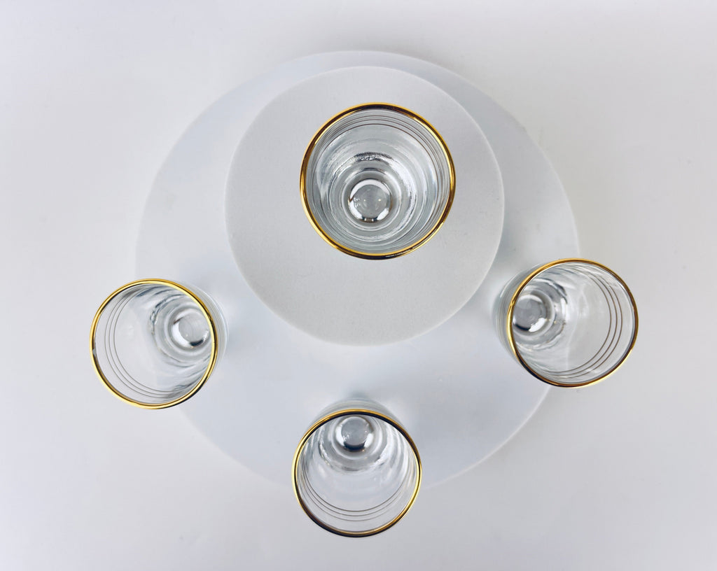 Product image for 'vintage french gold striped clear shot glass barware set set of four 4 made in france' (view 40324d)